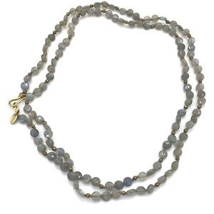 Chan Luu Gray Labradorite Beaded Double Strand Necklace with Gold Accents